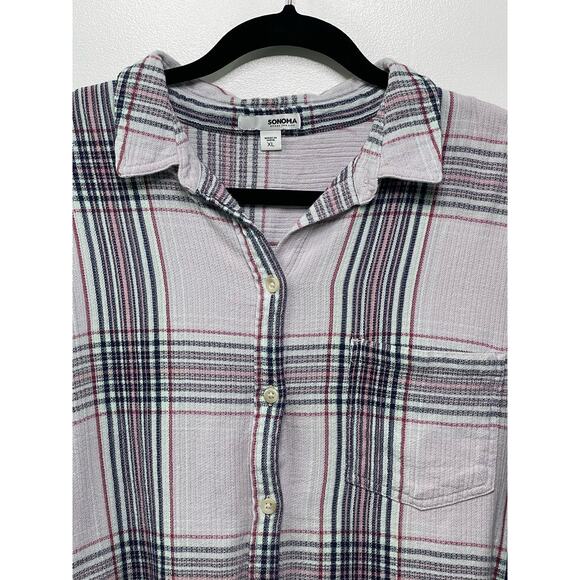 Sonoma Plaid Button-Up Shirt Long Sleeve Collared Light Purple Womens Size XL - Picture 2 of 10